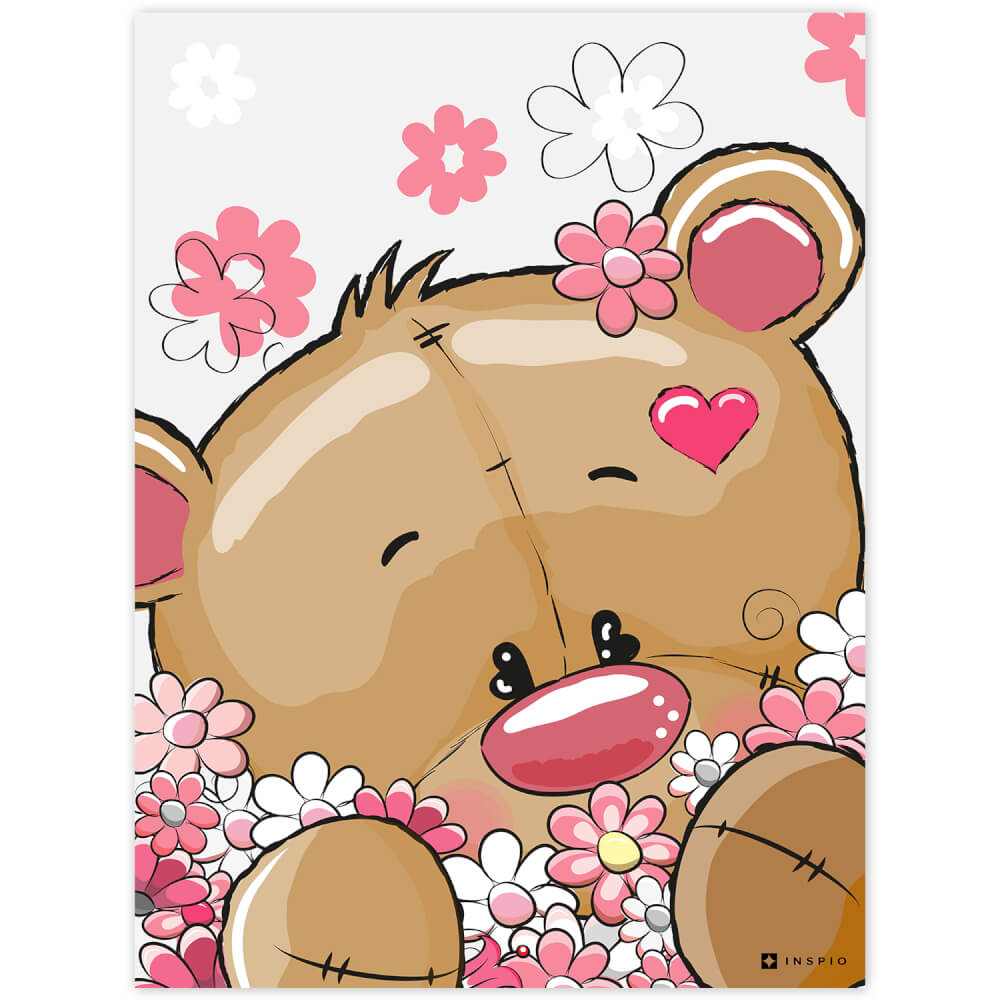 Bild für Kinderzimmer Teddybär mit Blumen