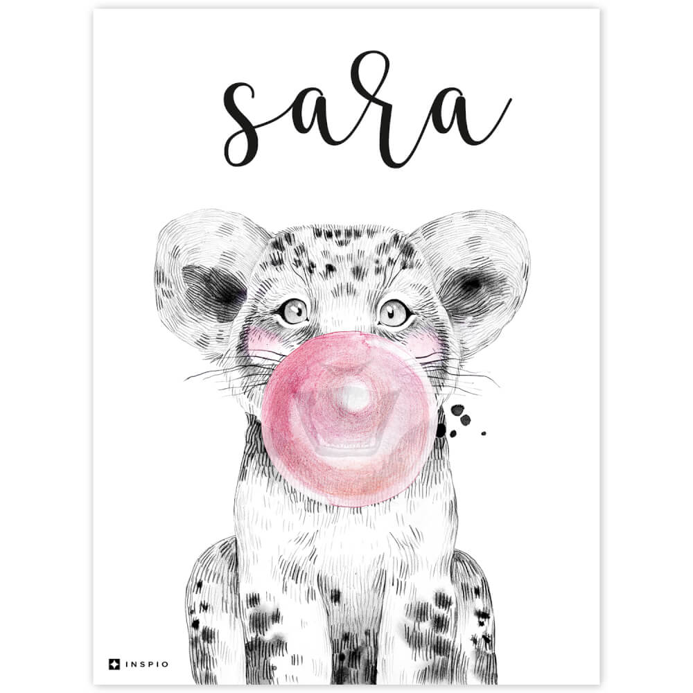 Wandbild für Babyzimmer Gepard mit rosa Blase