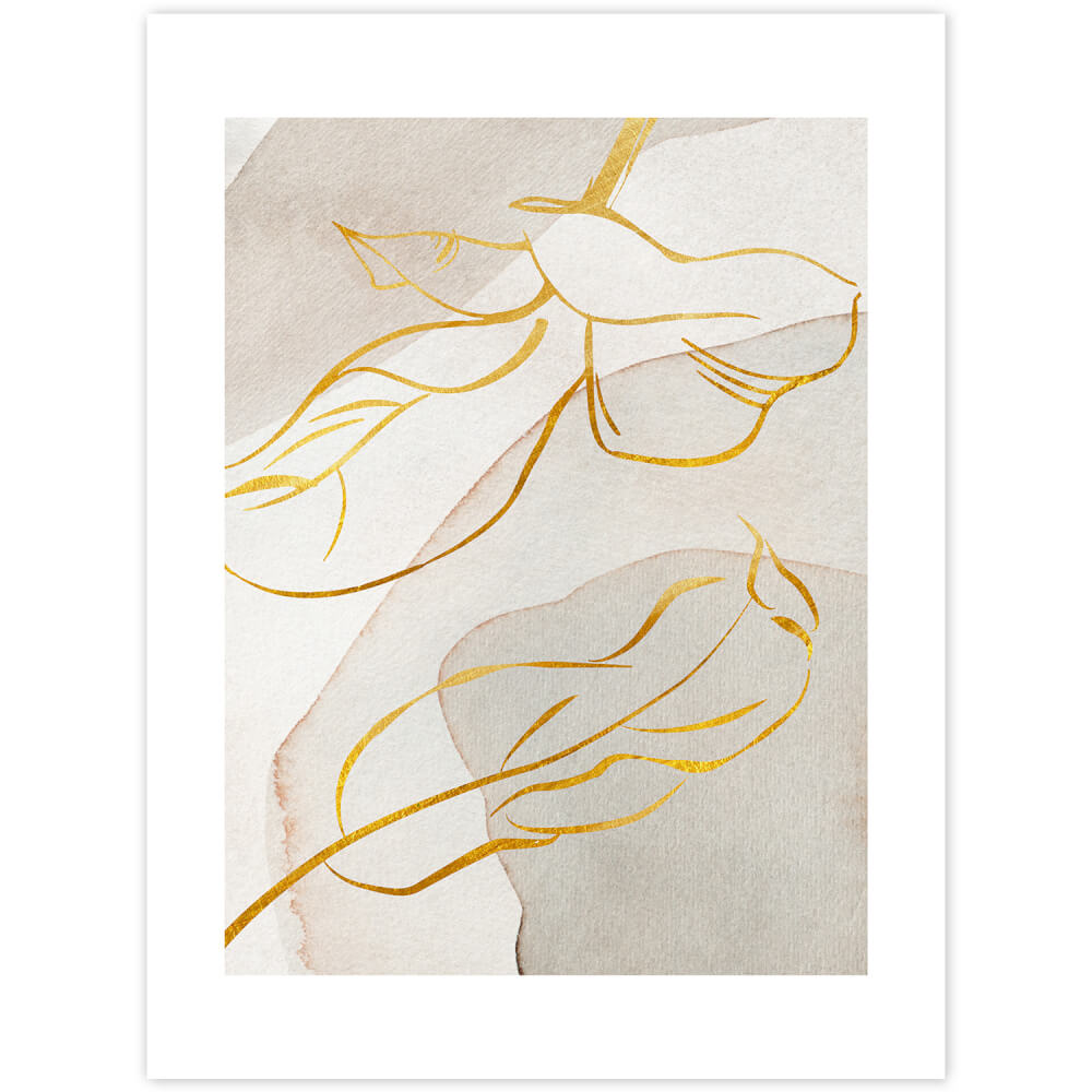 Wandbild Blätter in Goldtönen