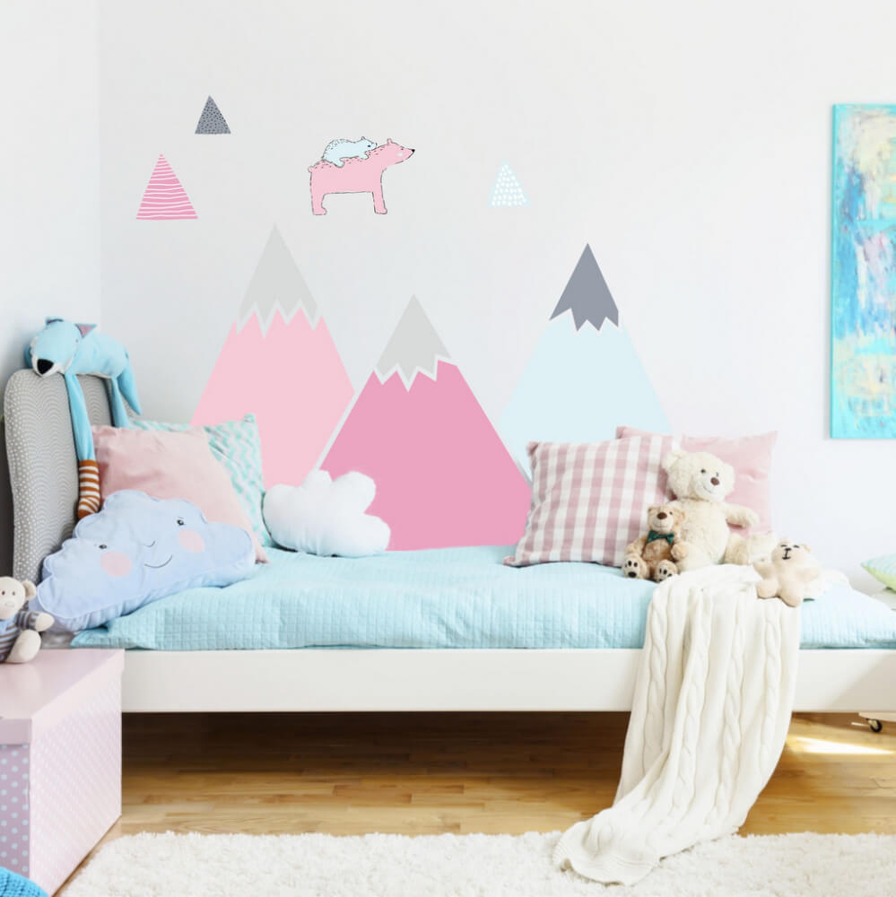 Berge Wandsticker für tolles Mädchenzimmer in rosa Farben