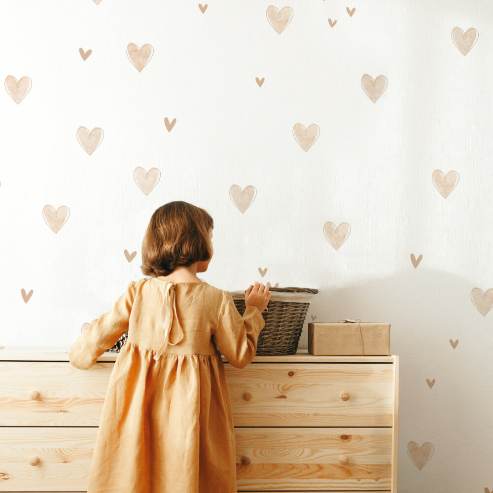 INSPIO-Textilsticker - Beige Herzen für das Kinderzimmer