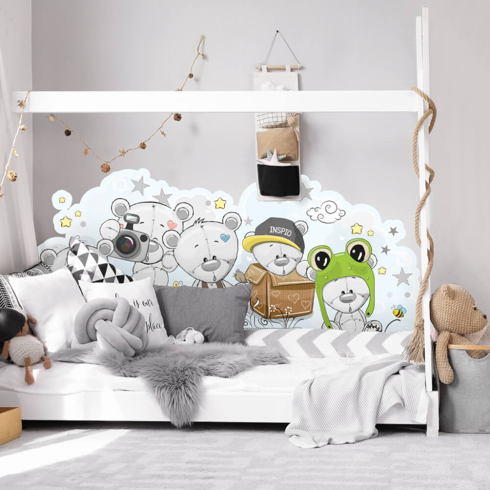 Wandaufkleber hinter dem Bett – süße Teddybären