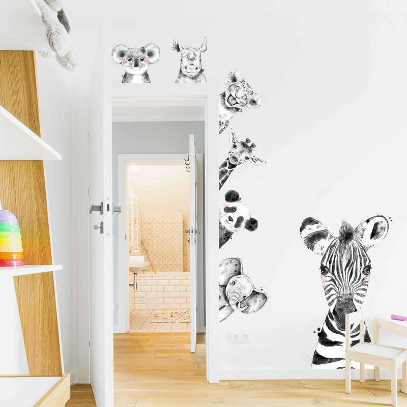 Sticker rund um die Tür und Möbel - Tiere in Schwarz und Weiß