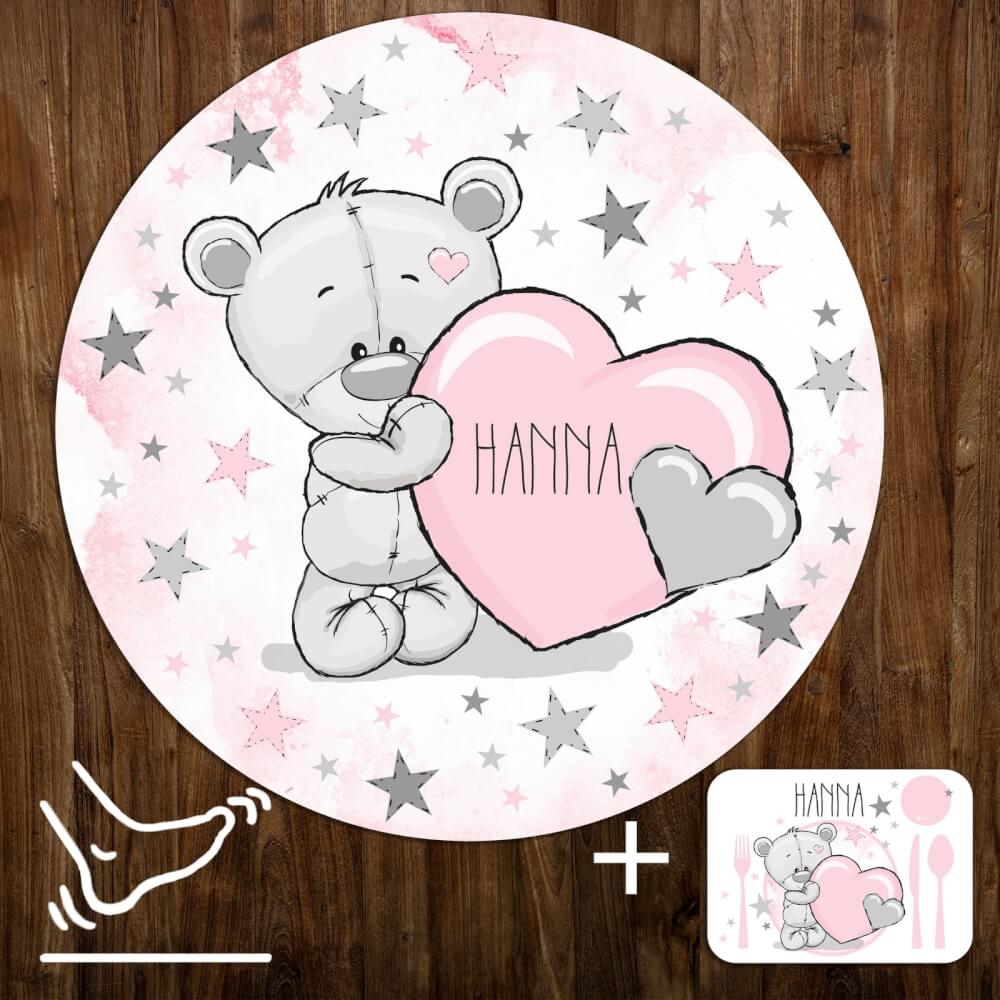 Kinderspielteppich INSPIO - Teddybär mit einem Herzen